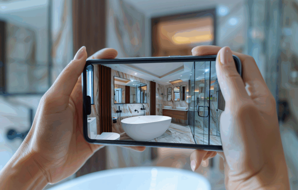 Portable filme une salle de bain