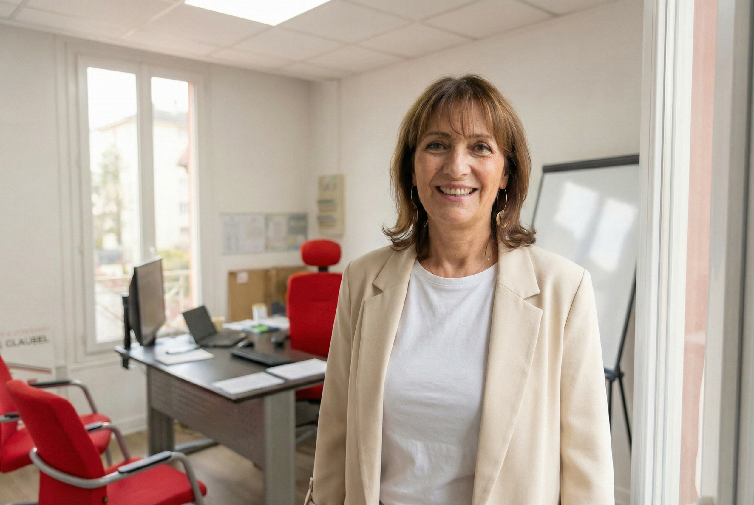 Marie-Pierre Caekebeke, conseillère en immobilier, à son bureau au 31