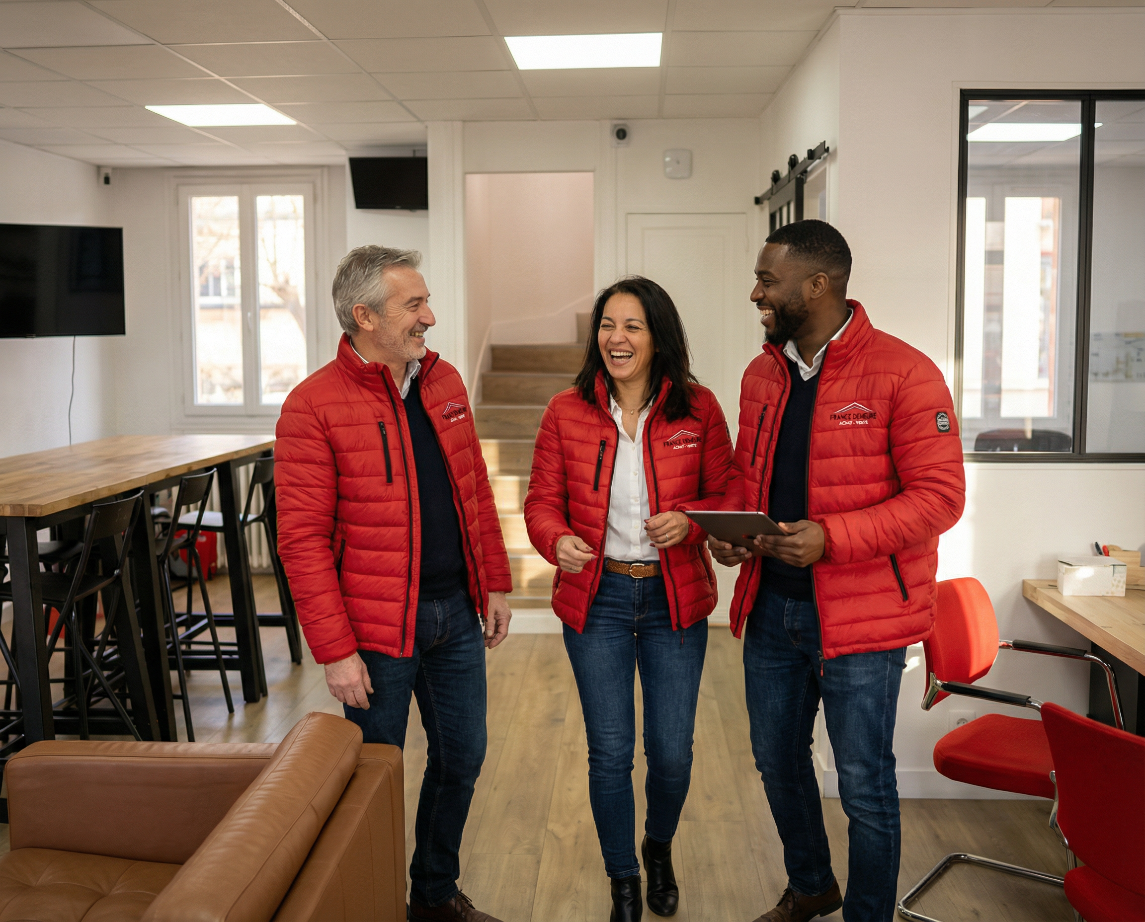 Équipe de conseillers en immobilier France Demeure au coworking Le 31 à Franconville